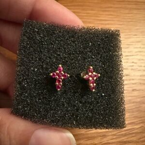 Elegant 14k yellow gold Ruby Cross Earrings